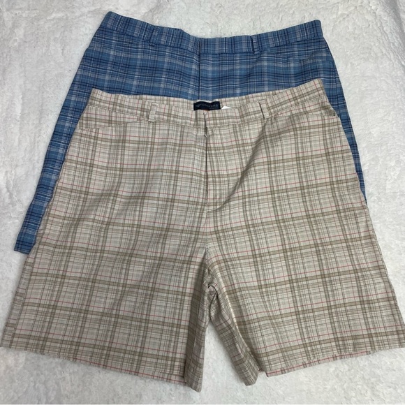 Dockers golf Defender Size 12 Womens Plaid Shorts Blue Beige Bermuda set of 2 - Picture 1 of 10